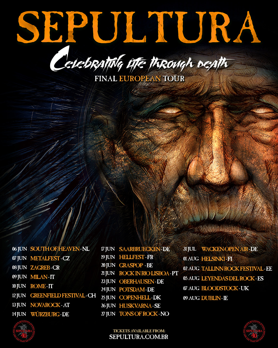 Sepultura Celebrating Life Through Death Tour Poster 2026